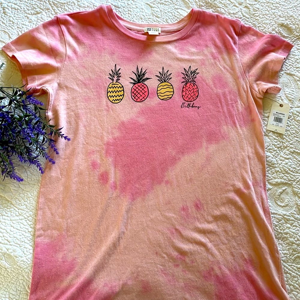 BILLABONG “Keep it Beachy” Pink T shirt with Pineapples print New w/ Tag Size L - Picture 9 of 10
